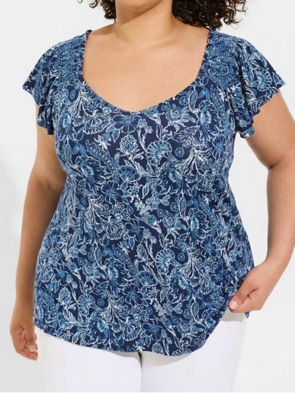 Torrid Navy Blue Floral Scoop Neck Top